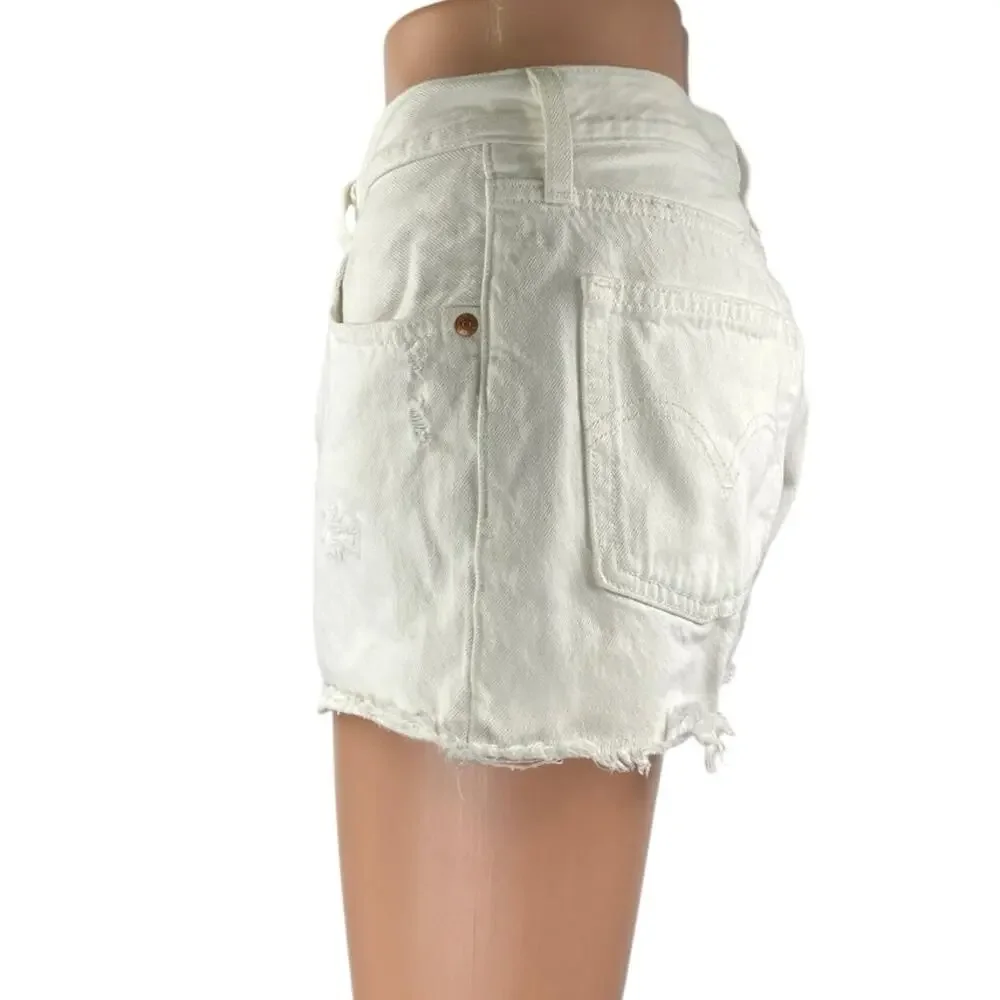 Levi's Women's White High Waisted Distressed Cut Off Denim Jean Shorts Size 28